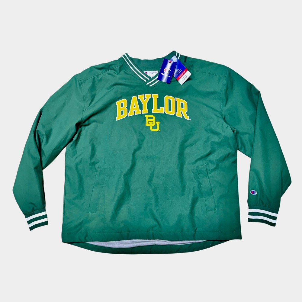 Champion Baylor Bears Mens XL Green V-Neck Windshirt Water Resistant Pullover